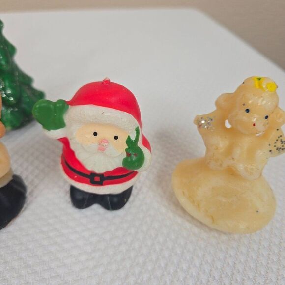 Vintage Gurly Halo Christmas Candle Lot 10 Santa Snowman Angel Tree Choir - Picture 4 of 16
